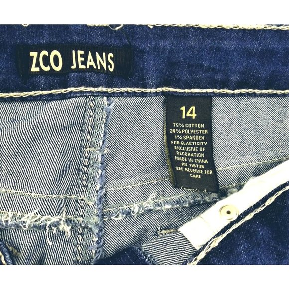 ZCO JEANS Girl's Blue Distress Dyed and Bling Pockets size 14  ..  JH1062 - Picture 5 of 5